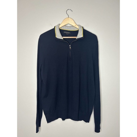 Banana Republic Men's Cashmere Blend Quarter Zip Navy Sweater Size Large - Picture 2 of 4